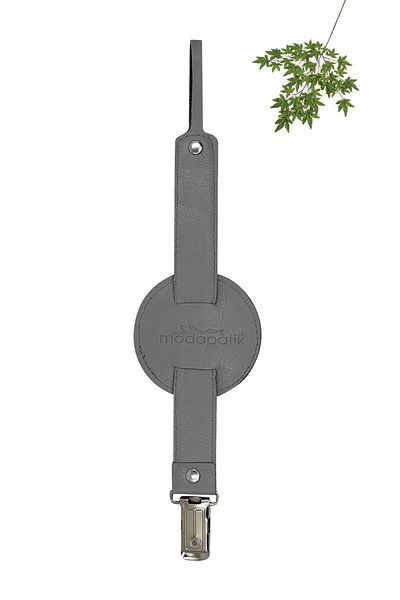 MODAPATİK Genuine Leather Pacifier Strap Gray Rocket