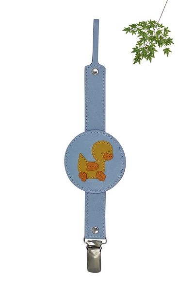 MODAPATİK Blue Duck Patterned Genuine Leather Pacifier Strap