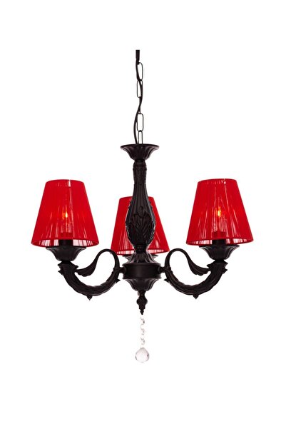 Umur Aydınlatma Albert 3'lü Siyah Kırmızı Şapkalı Sarkıt Avize