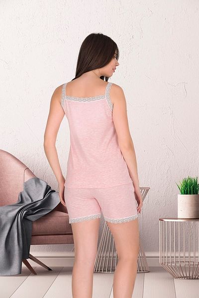 Sensu Women's Pink Melange Strappy Lace Shorts Set Srt1001