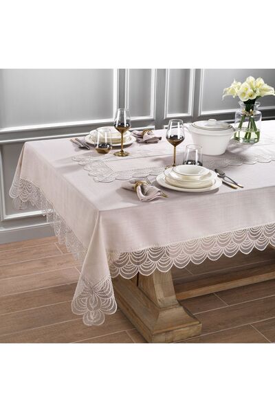 Schafer Liza Masa Örtüsü Seti 10 Parça-Bej