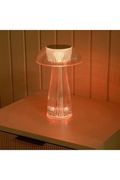 TREND Şeffaf Dokunmatik Ve Uzaktan Kumandalı Şarjlı Kristal Led Mantar Masa Lambası