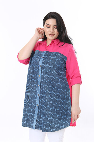 XL Modam Πουκάμισο μεγάλου μεγέθους φούξια μπλε βισκόζη - Γυναικείο