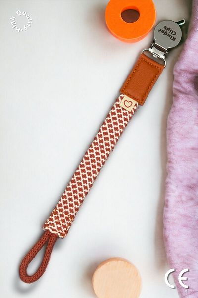 Kinder Clips Orange Stainless Steel Clip - Pacifier Strap - Washable Cotton Weave Stainless Steel Clip