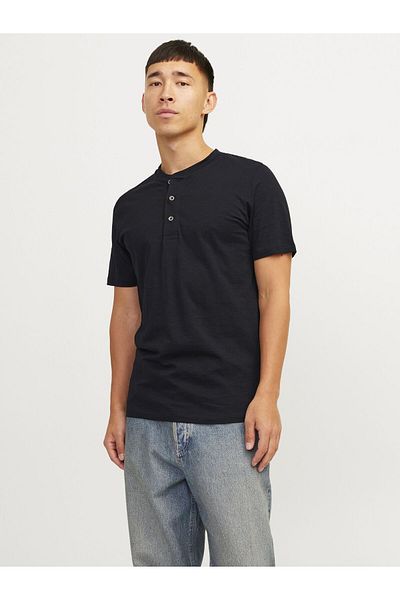 Jack & Jones Premium T-Shirt mit einfarbigem Mandarin-Kragen