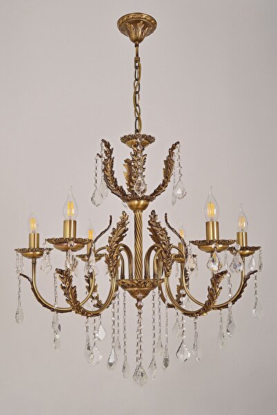 Avize çarşısı Merit 6 Kollu Yapraklı Kristal Taşlı Eskitme Avize Bs.0152-52-06