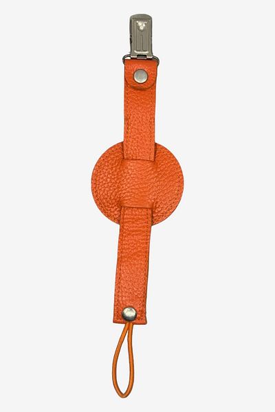 JMB Just My Baby Orange Leather Pacifier Strap - Reversible and Heart Figure
