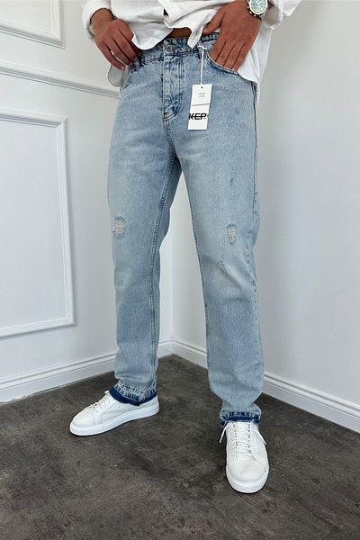 MADZEYMODA Μπλε τζιν τζιν - ανδρικό, σκισμένο λεπτομέρεια, φόρμα Baagy
