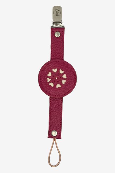 JMB Just My Baby Claret Red Reversible Leather Pacifier Strap - Heart Figure