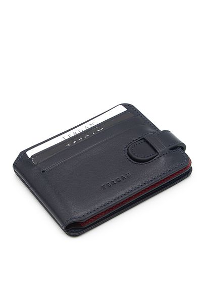 Tergan Men's Leather Wallet Navy Blue/Red - 1658Z47