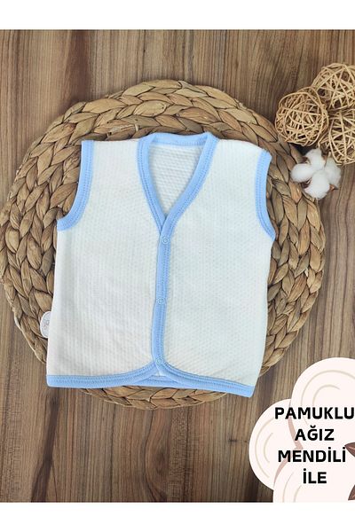 Bebella Blue-White Sleeveless Quilted Baby Vest - 100% Cotton, for Baby Girl and Boy, Seasonal with Snap Fasteners