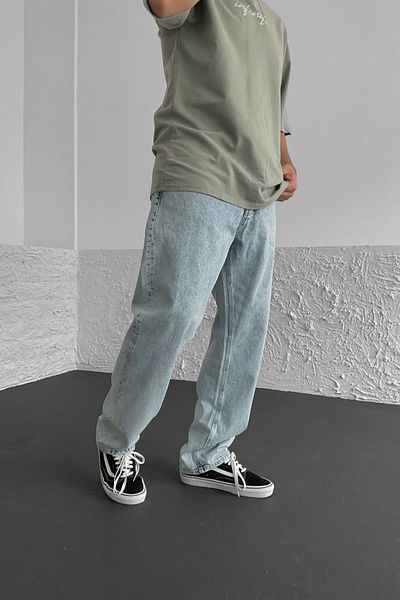 NO61 MAN Baggy Comfortable Fit Light Blue Acid Washed Jeans