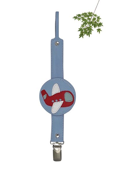 MODAPATİK Genuine Leather Pacifier Strap Blue Airplane