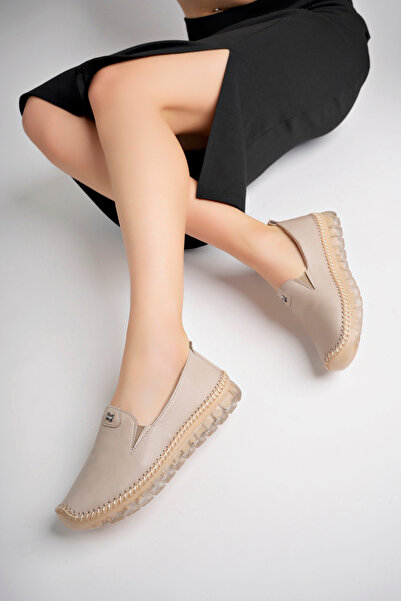 Deripabuc Silver Genuine Leather Women's Ballerinas - Dp75-0700