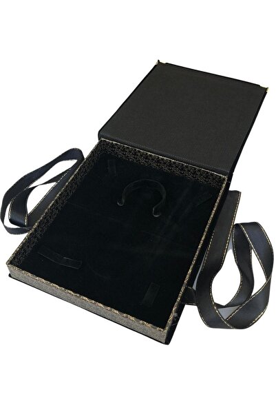 ÖZER KUTU Kurdelalı Kadife Set Kutusu (18x21 Cm) Siyah