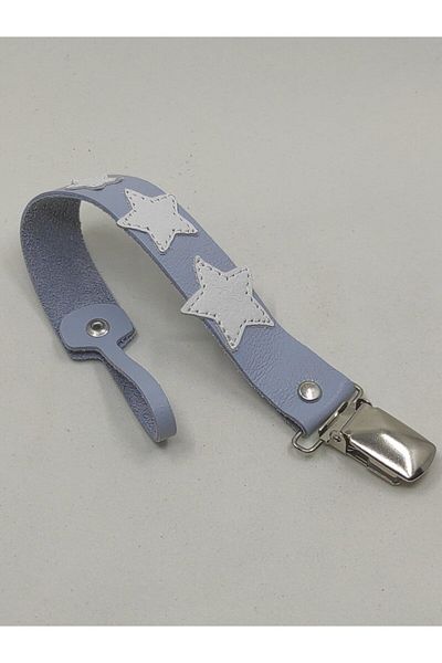 MODAPATİK Blue Pacifier Strap - Genuine Leather - With Star Image