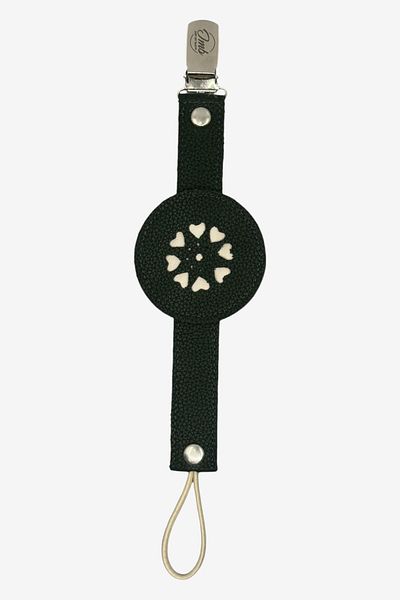 JMB Just My Baby Leather Pacifier Strap - Reversible, Dark Green, Heart Figure