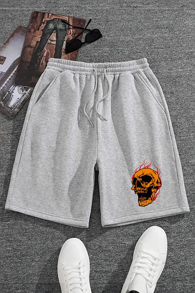 Harmandar Γκρι σορτς Unisex με στάμπα κρανίου - Μονή τσέπη