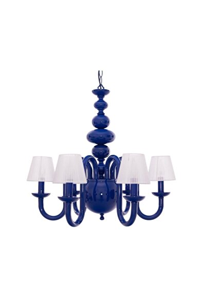 Umur Aydınlatma Roda 6'lı Parlement Mavisi Beyaz Şapkalı Lüks Avize