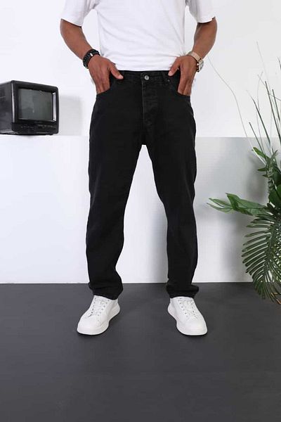 NO61 MAN Baggy Comfortable Black Sanded Color Jeans