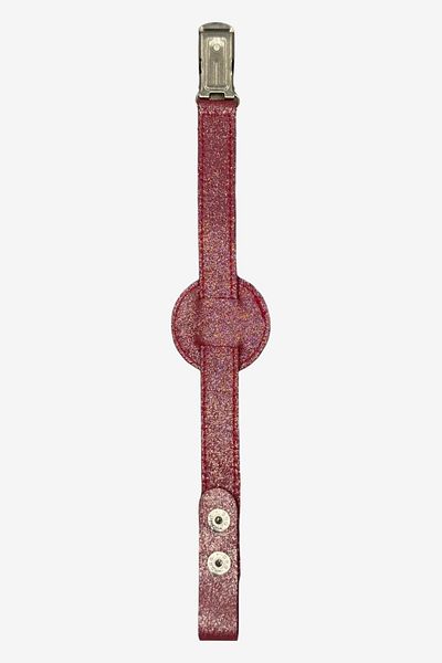 JMB Just My Baby Claret Red Pacifier Strap - Reversible and Glittery Leather with Heart Figure and Snap Fastener