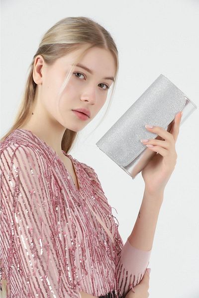 bibags Ασημένια βραδινή τσάντα Clutch