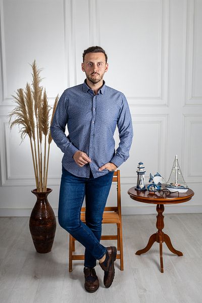 Sarar Artos Pattern - Cămașă Slim Fit Interview Albastru închis