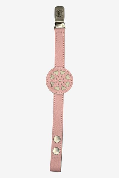 JMB Just My Baby Pink Leather Pacifier Strap - Reversible, Heart Figure, Snap Fastener
