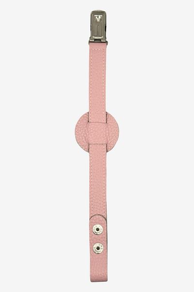 JMB Just My Baby Pink Leather Pacifier Strap - Reversible, Heart Figure, Snap Fastener