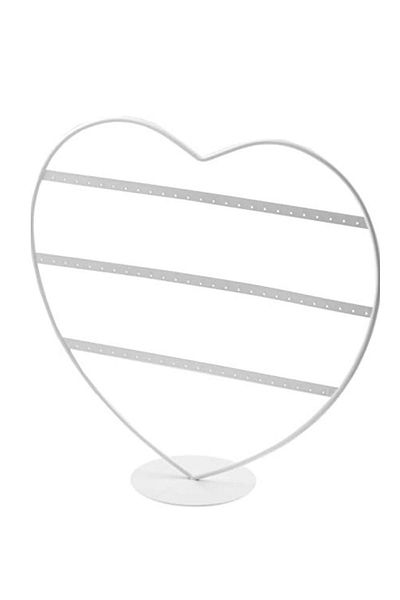 ÖZER KUTU Metal Earring Stand (32 Pairs of Earrings) Medium Size Heart Shaped White, Earring Jewelry Organizing Organizer