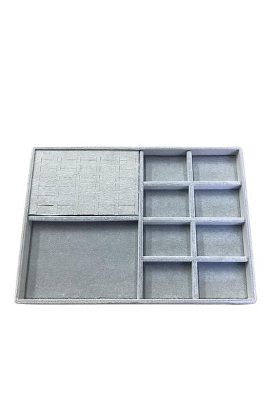 ÖZER KUTU Organizer Gray Suede Plate Necklace & Ring Organizer (8 Vertical Compartments) (30 Cut)