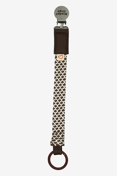 Kinder Clips Brown Pacifier Hanger - Stainless Steel Clip and Cotton Weave O Ring