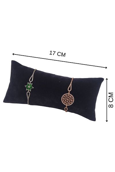 ÖZER KUTU Suede Medium Size Pillow Organizer Black Bracelet & Clock And Handcuffs 8x17 Cm