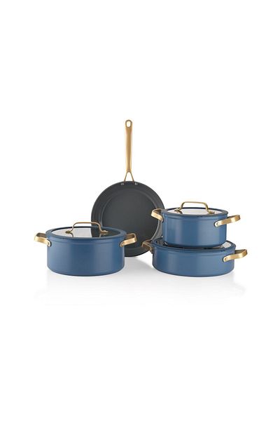 Schafer Sapphire 7 Piece Ceramic Cookware Set-Blue/Gold