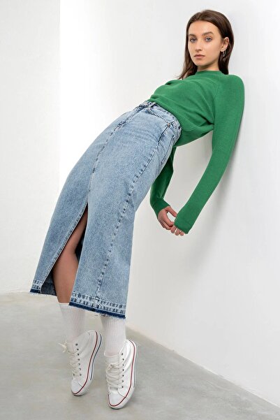 KAİZER DENİM Kaizer Denim Kadın Ortadan Yırtmaçlı Etek