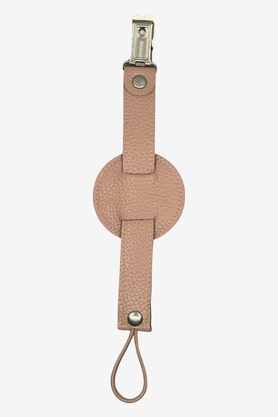 JMB Just My Baby Powder Pink Leather Pacifier Strap - Bidirectional and Heart Figure