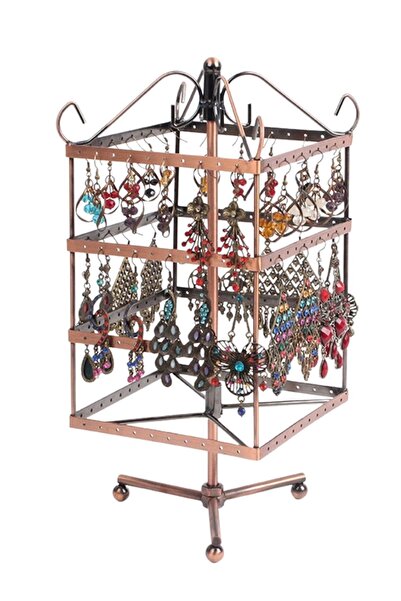 ÖZER KUTU Dönen Orta Boy Kare Küpe Organizatörü Bronz (35x20 Cm)