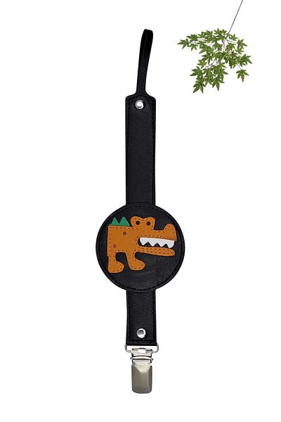 MODAPATİK Genuine Leather Pacifier Strap Navy Blue Orange Crocodile