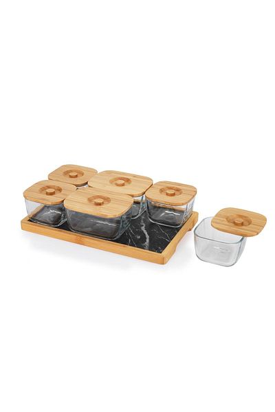Schafer Krosna 13 Piece Glass-Bamboo Breakfast Set -B4556