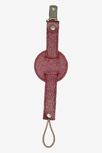 JMB Just My Baby Claret Red Leather Pacifier Strap - Reversible and Glittery Heart Figure