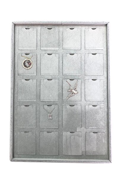 ÖZER KUTU Bölmeli Kolye Küpe Tablası Gri Süet 20'li ( Evalı) (25x35 Cm)