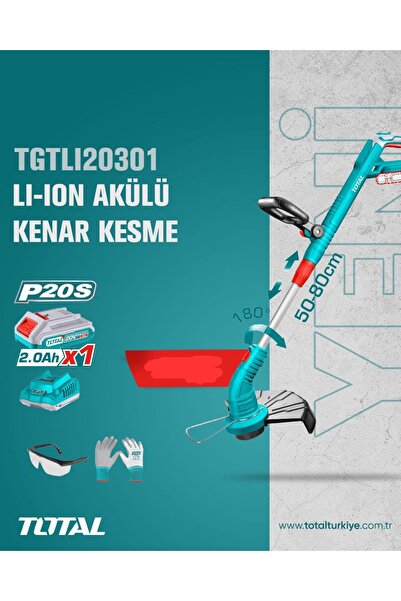 TOTAL Tgtlı20301 Li-on Akülü Kenar Çim Kesme Makinesi Şarjlı