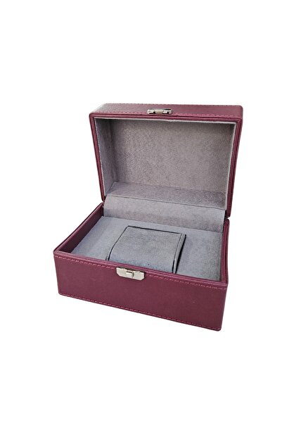 ÖZER KUTU Tekli Basmalı Kilitli Lüx Deri Saat Kutusu (dış Kutulu) (Bordo)