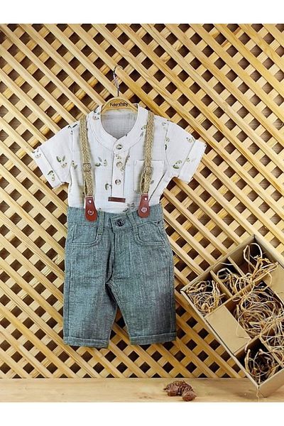 ecoo kids Boy's Leaf Patterned 2-Piece Salopetic Overalls Set