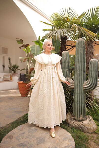 Mervellion فستان حجاب نسائي طويل من Nizzel بياقة كروشيه وأربطة ودانتيل