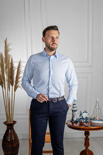 Sarar Elvio Light Blue Cotton Shirt - No Ironing 100% Cotton