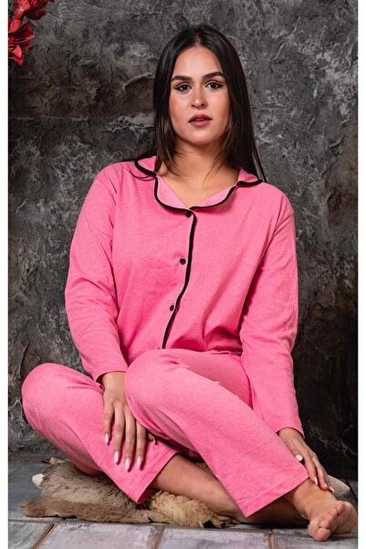 CALİA Women's Buttoned Front Long Sleeve Pajama Set