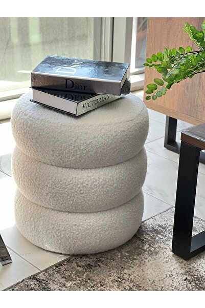 Breda Home Concept Bubble Teddy Kumaşlı Lüks Modern Yuvarlak Puf