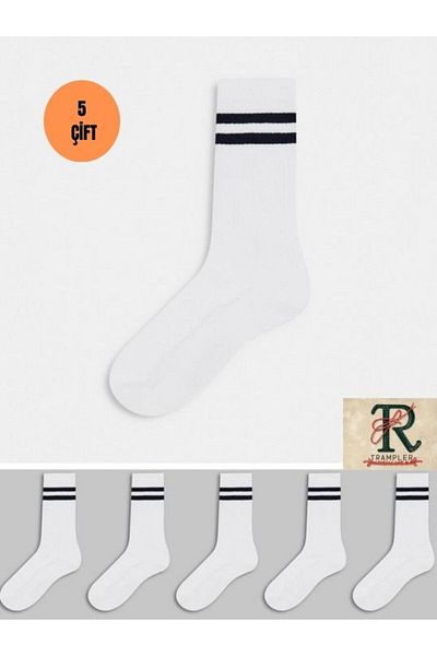 trampler Unisex 5 Pack College Hoop Socks Λευκές κάλτσες τένις