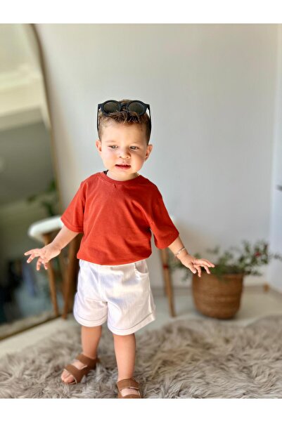 favorimkids turuncu Tişört  Şort gözlük 3 lü Takım